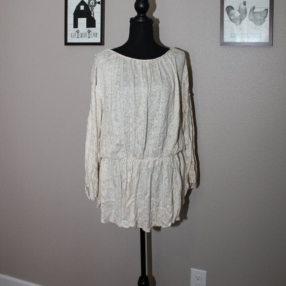 Free People Womens Little Shine Tunic NWT Sequins Cream Size Small Boho Peasant - Picture 1 of 10